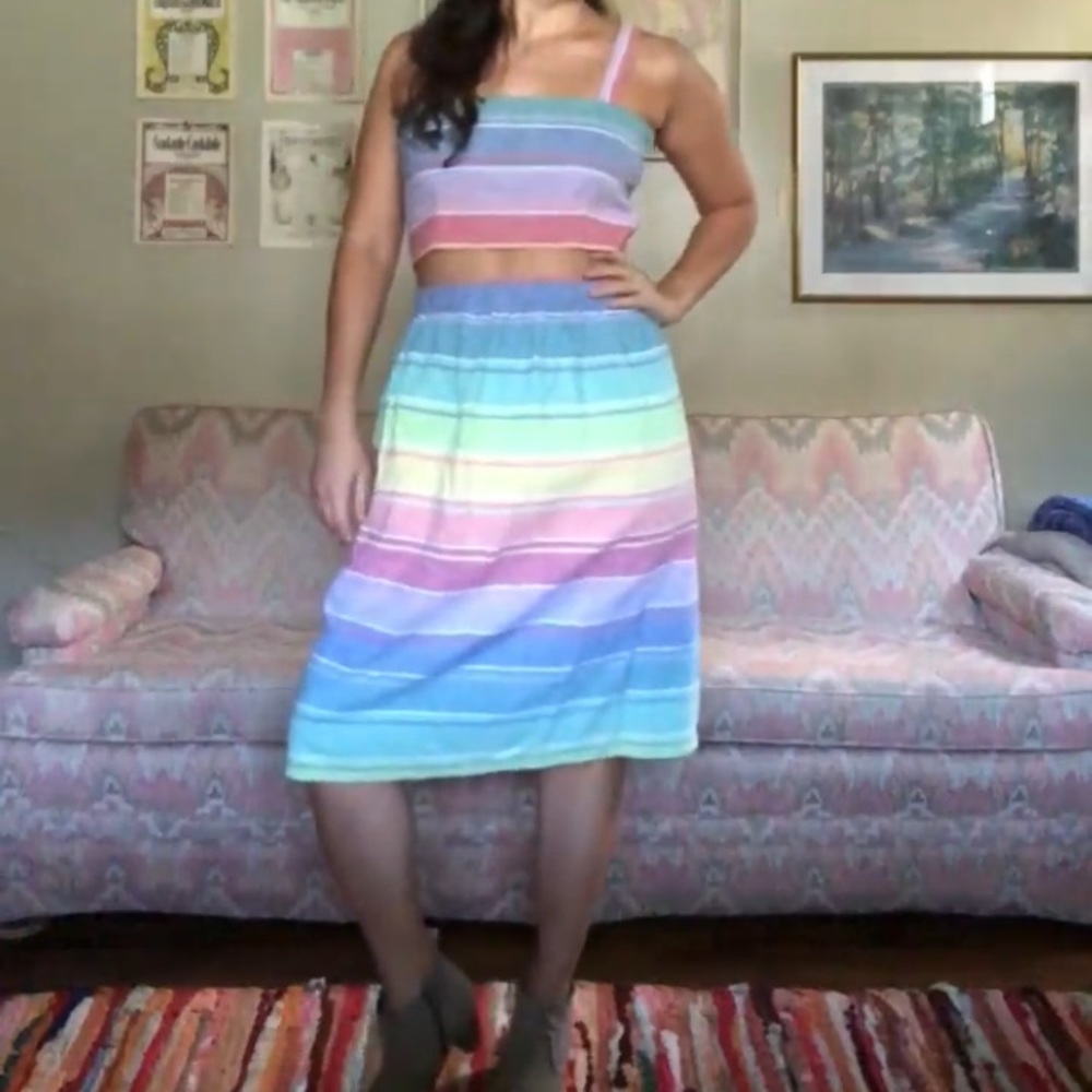 Franklin Jay Handmade Two Piece Rainbow Beach Set S/M Stripes - Picture 2 of 15
